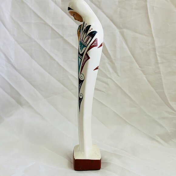 Navajo Virgin Mary Figurine Madonna Southwest Hand Painted Ceramic Signed 13" - Picture 10 of 16